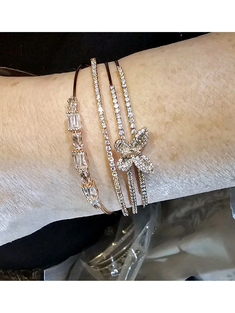 Adina Eden Butterfly Rose Gold Bracelet CZ Stack Of Two New In Box